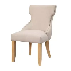 Ivory Upholstered Wingback Dining Chairs, Set of 2