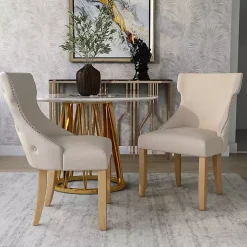 Ivory Upholstered Wingback Dining Chairs, Set of 2