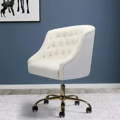 Ivory Velvet Tufted Golden Leg Swivel Office Chair
