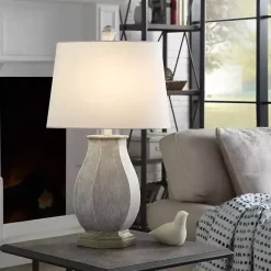 Ivory Wirebrushed Oval Table Lamp