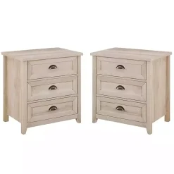 Ivory Wood 3-Drawer Nightstands, Set of 2