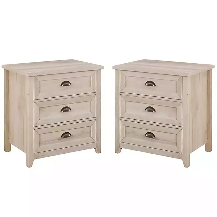 Ivory Wood 3-Drawer Nightstands, Set of 2