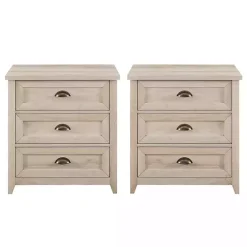 Ivory Wood 3-Drawer Nightstands, Set of 2