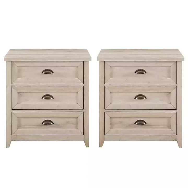 Ivory Wood 3-Drawer Nightstands, Set of 2
