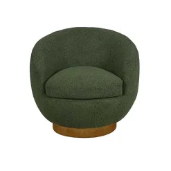 Jessel Green Sherpa Swivel Chair with Wood Base