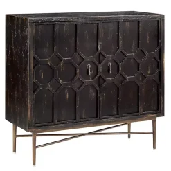 Laini Distressed Black Modern Carved Cabinet