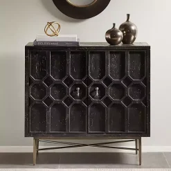 Laini Distressed Black Modern Carved Cabinet