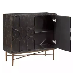 Laini Distressed Black Modern Carved Cabinet