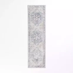 Lara Blue Medallion Washable Runner, 2x7