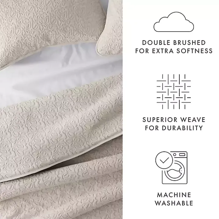 Latte Floral Stitch 3-pc. Queen Quilt Set