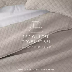 Latte Stitched Diamond 3-pc. Queen Quilt Set