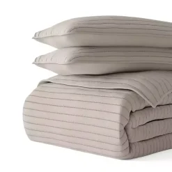 Latte Stitched Stripes 3-pc. Queen Quilt Set