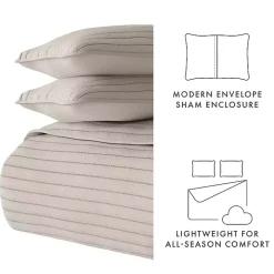 Latte Stitched Stripes 3-pc. Queen Quilt Set