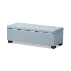 Light Blue Grid Tufted Upholstered Ottoman