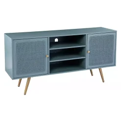 Light Blue Wood and Cane Media Cabinet