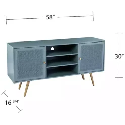 Light Blue Wood and Cane Media Cabinet