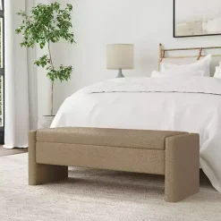 Light Brown Boucle Modern Storage Bench