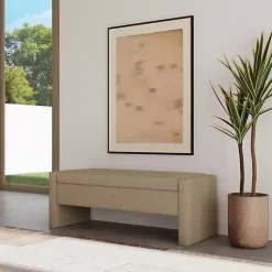 Light Brown Boucle Modern Storage Bench