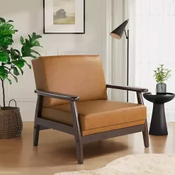 Light Brown Faux Leather Ambon Accent Chair