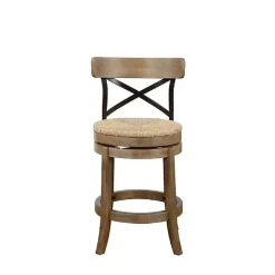 Light Brown Wood and Seagrass Swivel Counter Stool