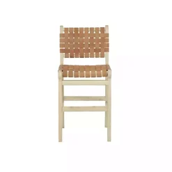Light Brown Woven Leather Wooden Counter Stool