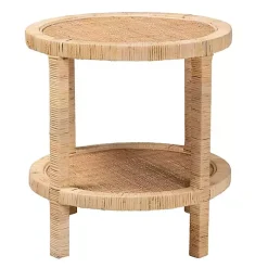 Light Brown Woven Rattan Accent Table