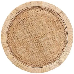 Light Brown Woven Rattan Accent Table