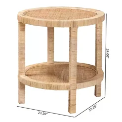Light Brown Woven Rattan Accent Table