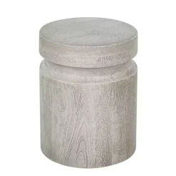 Light Cream Wood Cylinder Accent Table