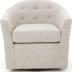 Light Gray Tufted Swivel Barrel Accent Chair
