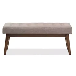 Light Gray Tufted Walnut Wood Bench