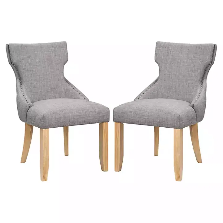 Light Gray Wingback Dining Chairs, Set of 2