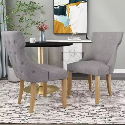 Light Gray Wingback Dining Chairs, Set of 2