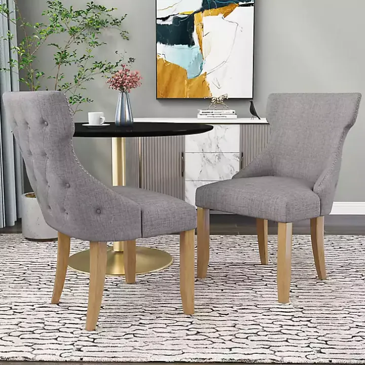 Light Gray Wingback Dining Chairs, Set of 2