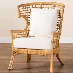Light Honey Rattan Curved Accent Chair