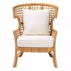 Light Honey Rattan Curved Accent Chair