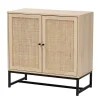 Light Wood and Rattan 2-Door Cabinet