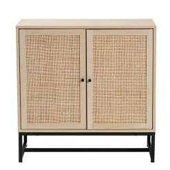 Light Wood and Rattan 2-Door Cabinet