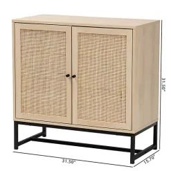 Light Wood and Rattan 2-Door Cabinet
