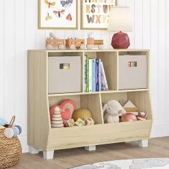 Light Woodgrain Multi Cubby Organizer Bookshelf