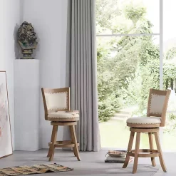 Linen and Driftwood Nailhead Swivel Counter Stool