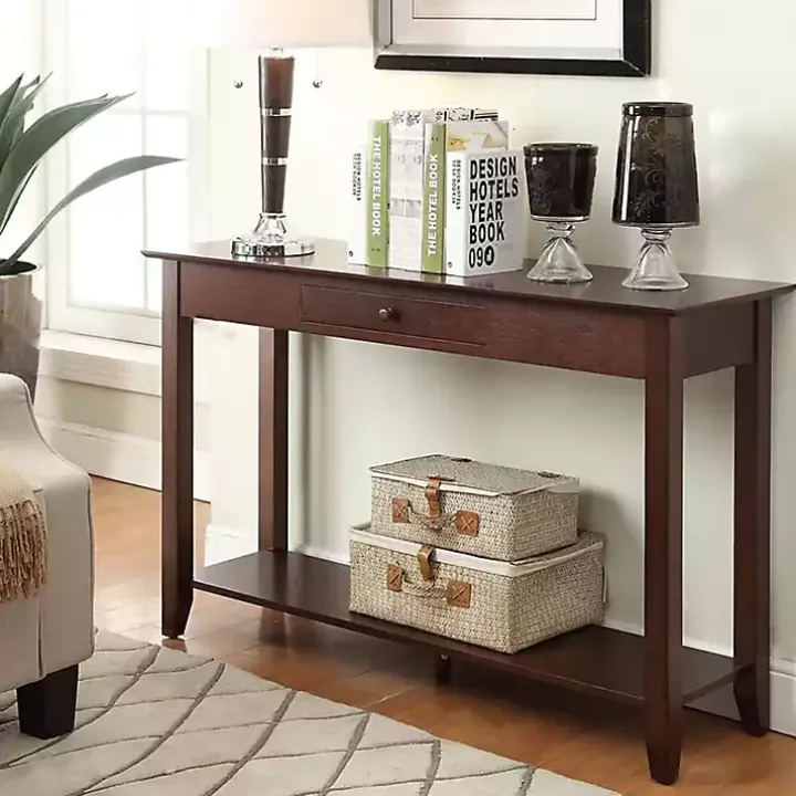 Long Brown Single Drawer Console Table