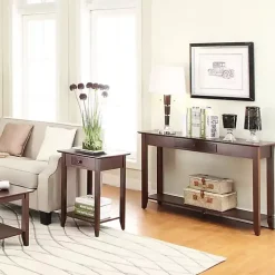 Long Brown Single Drawer Console Table