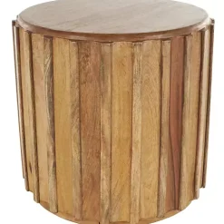 Mango Wood Ridged Drum Accent Table