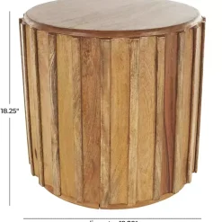 Mango Wood Ridged Drum Accent Table