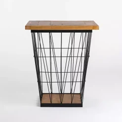 Mango Wood Storage Basket Side Table