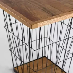 Mango Wood Storage Basket Side Table