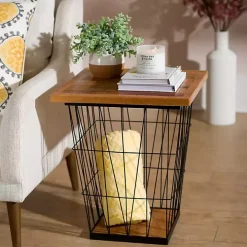 Mango Wood Storage Basket Side Table
