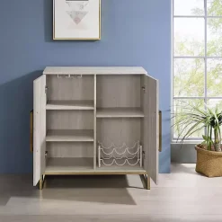 Marble Finish Gold Handle Storage Cabinet