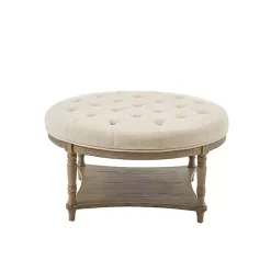 Martha Stewart Round Cream Ottoman with Shelf